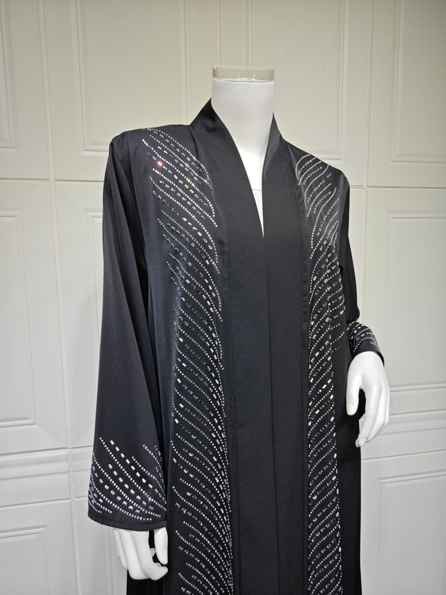 Abaya de Luxe pour Femmes Musulmanes de Dubaï, Robe Longue Kimono Cardigan Modeste avec Strass Thermocollants et Perles, Kaftan, Robe Femme, Vêtement Islamique