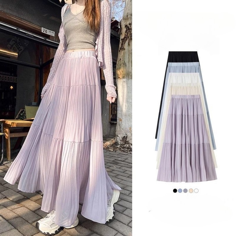 Printemps été femmes jupes Vintage taille haute élastique Patchwork blanc noir Chic longue gâteau a-ligne jupe jupes longues pour les femmes