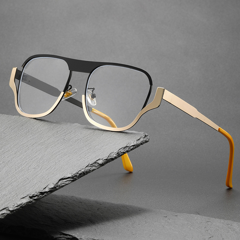Lunettes d'aviateur pour hommes, élégantes, en métal, bicolores, surdimensionnées, anti-lumière bleue, monture pilote classique, sans correction