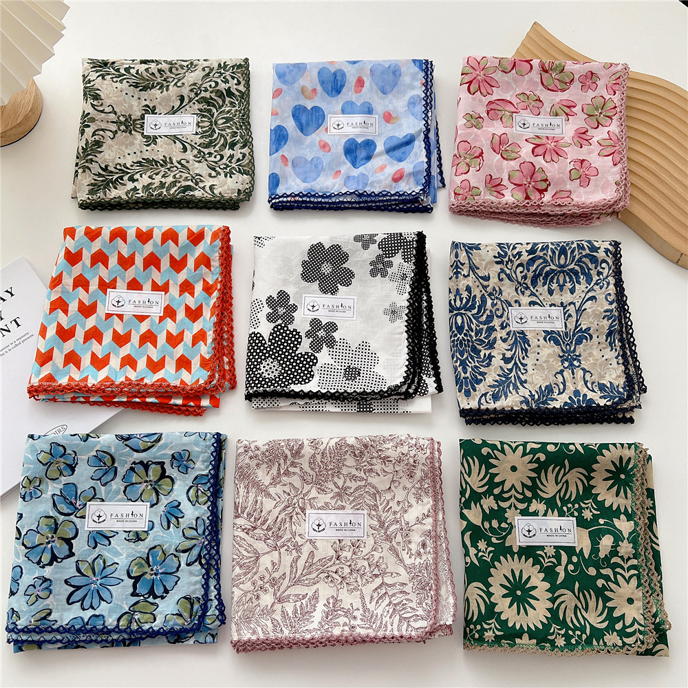 68*68 cm imprimé coton lin fleur carré écharpe femmes printemps été mode Bandanas sac chapeau tête cheveux châle enveloppes accessoires