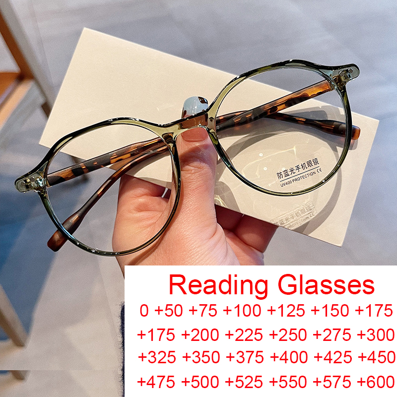 Lunettes de lecture rondes de marque de luxe, monture ultralégère, blocage de la lumière bleue, pour femmes et hommes, lunettes de Prescription pour ongles de riz + 2.5