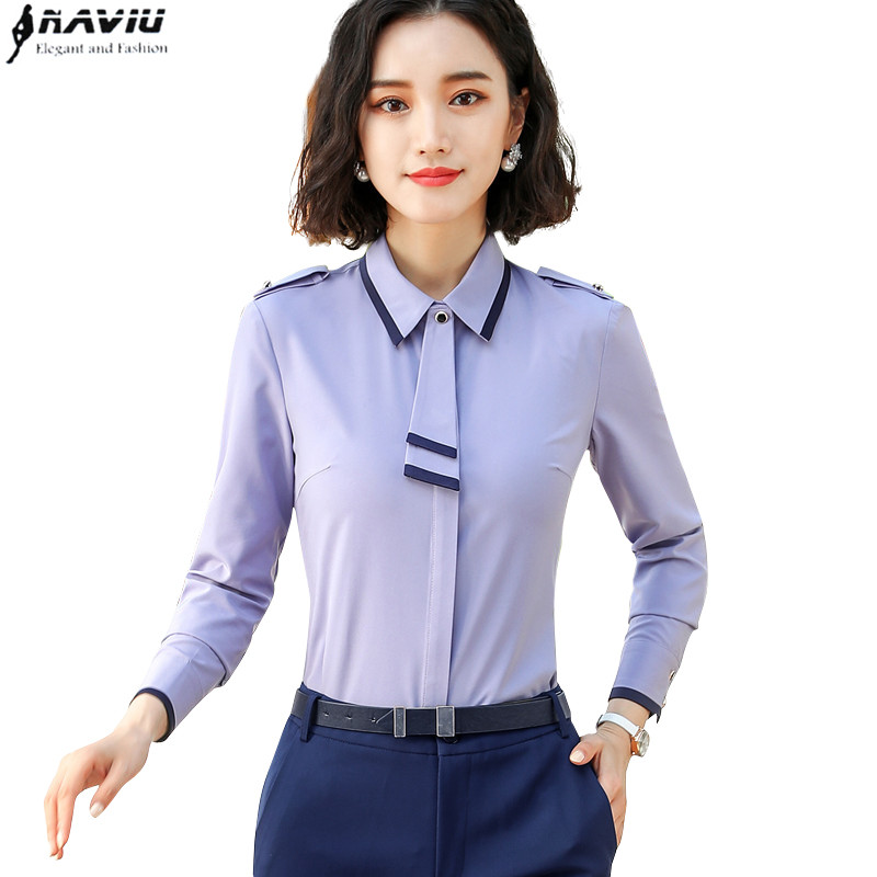 Naviu-Chemisier à manches longues en mousseline de soie pour femme, chemise avec nœud, vêtements de bureau, mode printemps et automne