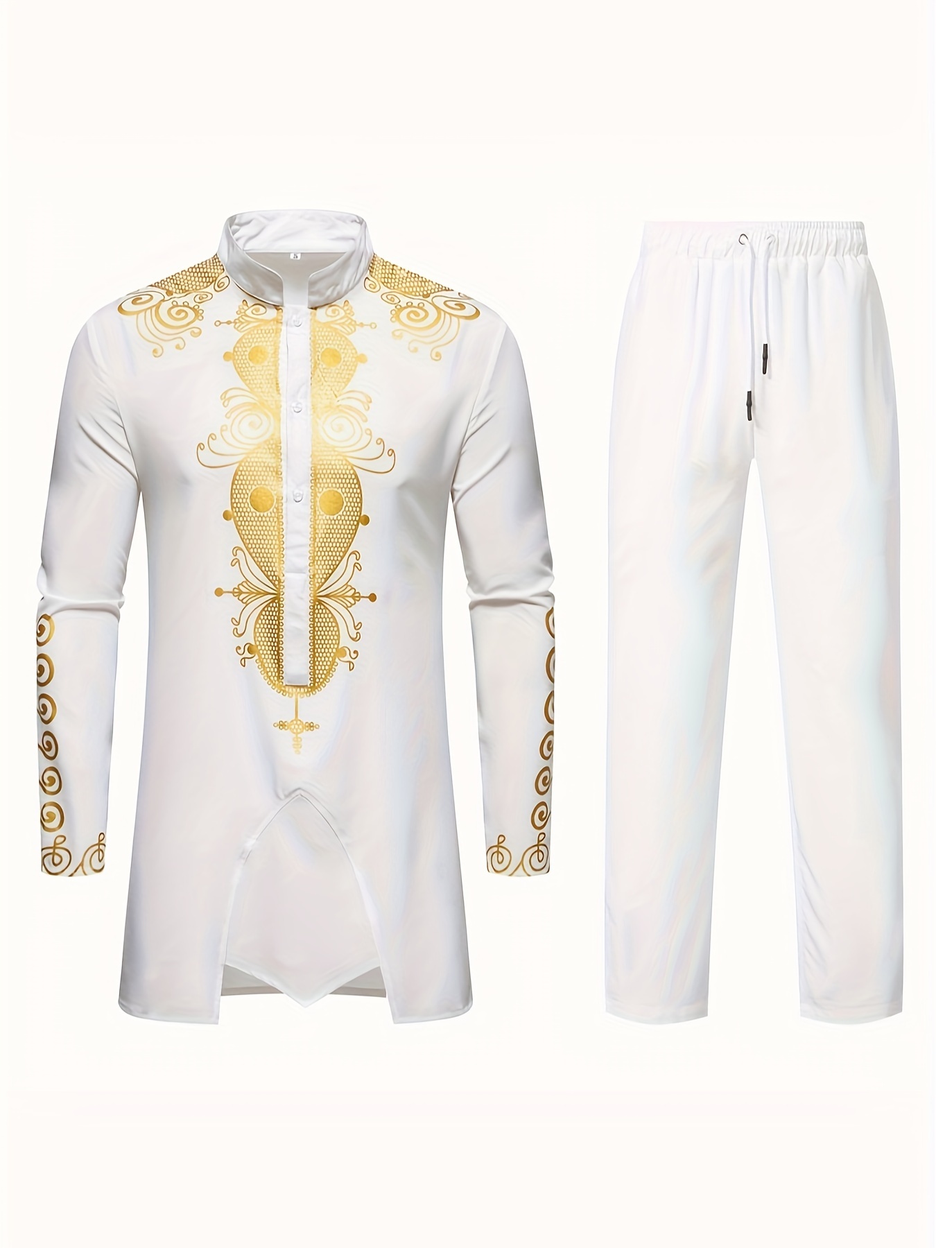 Culture traditionnelle Costume Pour Hommes Costume Musulman Costume Personnalisé 3D Imprimé Motif Arabe Robe Lâche Respirant Deux Pièces Costume