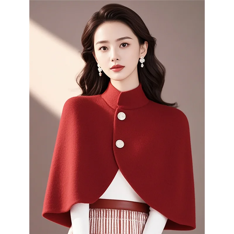 Manteau en laine élégant de style français pour femme, automne/hiver, nouvelle mode, ponchos, capes, courte cape blanche, vêtements pour femmes