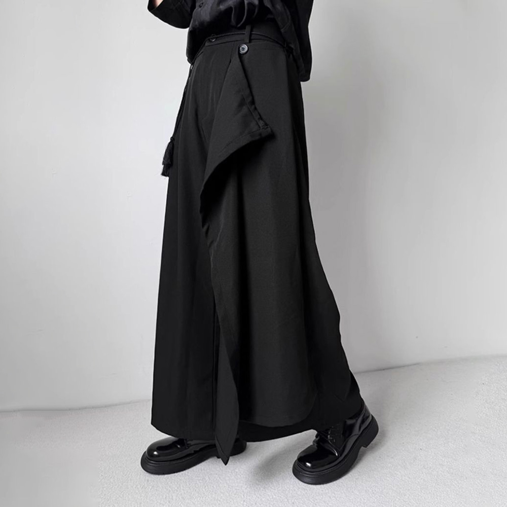 Jupe pantalon Double couche pour hommes, pantalon de samouraï gothique, Style foncé japonais, décontracté, Hakama, jambes larges, vêtements pour hommes, 2024