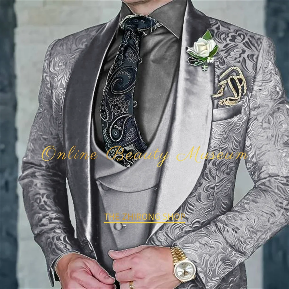 Costume 3 Pièces Premium pour Homme : Veste, Gilet et Pantalon Jacquard – Tenue de Mariage, Cérémonie, Soirée Formelle, Smoking Élégant Personnalisé