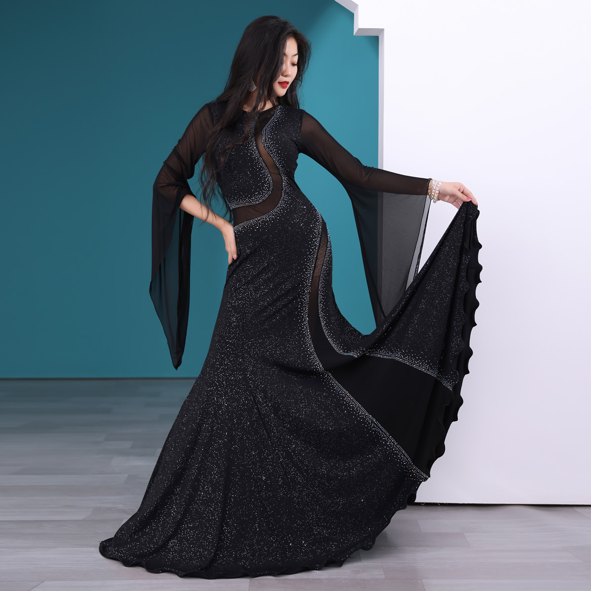 1 pièce/lot Robe longue de danse du ventre, Robe irakienne à franges, Costume de performance sexy pour la danse du ventre