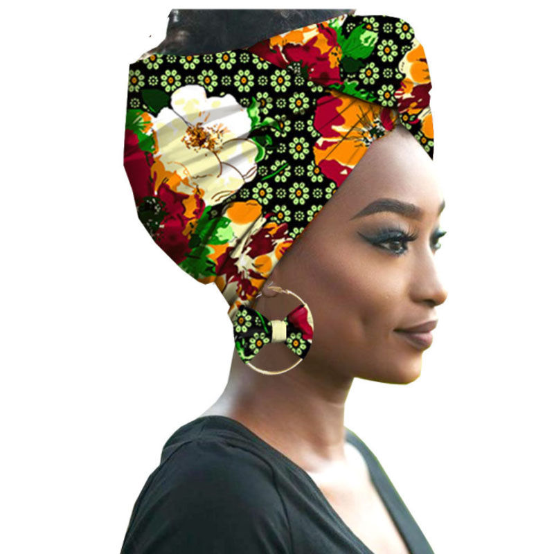 Bandeau pour femme à imprimé africain en coton avec boucles d'oreilles assorties, cagoule, foulard, bandeau, ensemble de bandeaux pour femme, accessoires pour cheveux