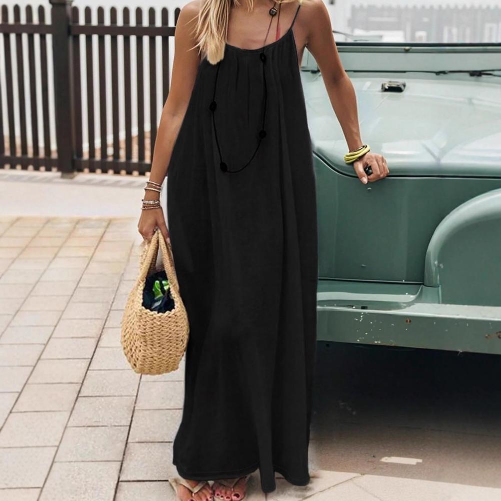 Robe longue ample dos nu pour femme, couleur unie, élégante et polyvalente, style balançoire, pour la plage, été 2026