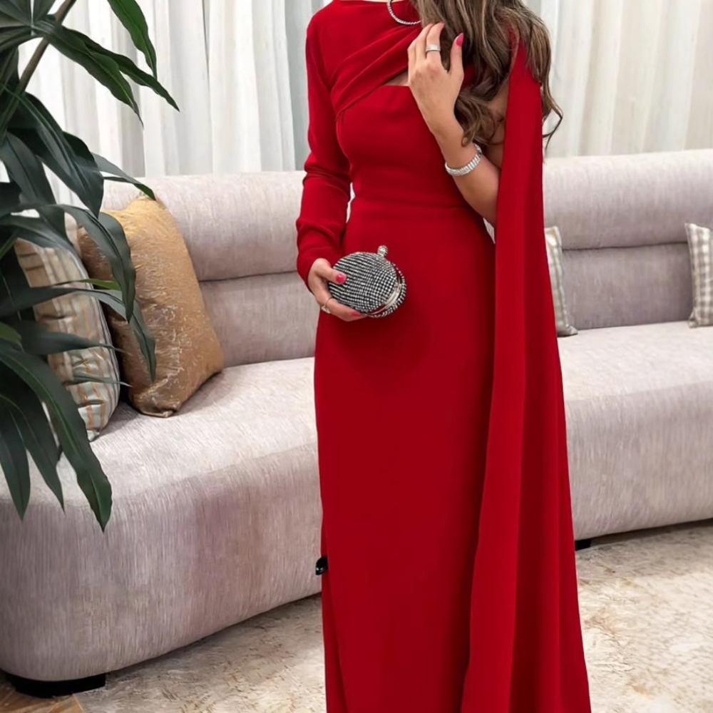 Robe de soirée droite rouge Sexy, romantique, Simple, en Stock, robe de Cocktail musulmane, arabe, classique, moderne, longue tenue de fête, en Stock, S-2XL