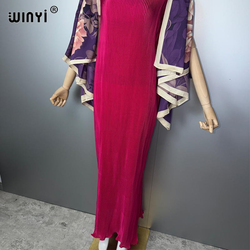 Robe plissée slim WINYI, élastique, style bohème, paréo de plage, caftan de vacances, abaya pour femmes musulmanes, tenue de soirée de luxe Dubaï