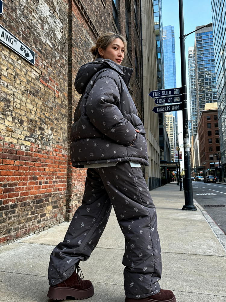Costume 2 pièces pour femmes, veste rembourrée imprimée à capuche, ensemble pantalon, manteaux bombardier amples, taille élastique, pantalon, nouvelle tenue pour dame, nouvelle collection hiver