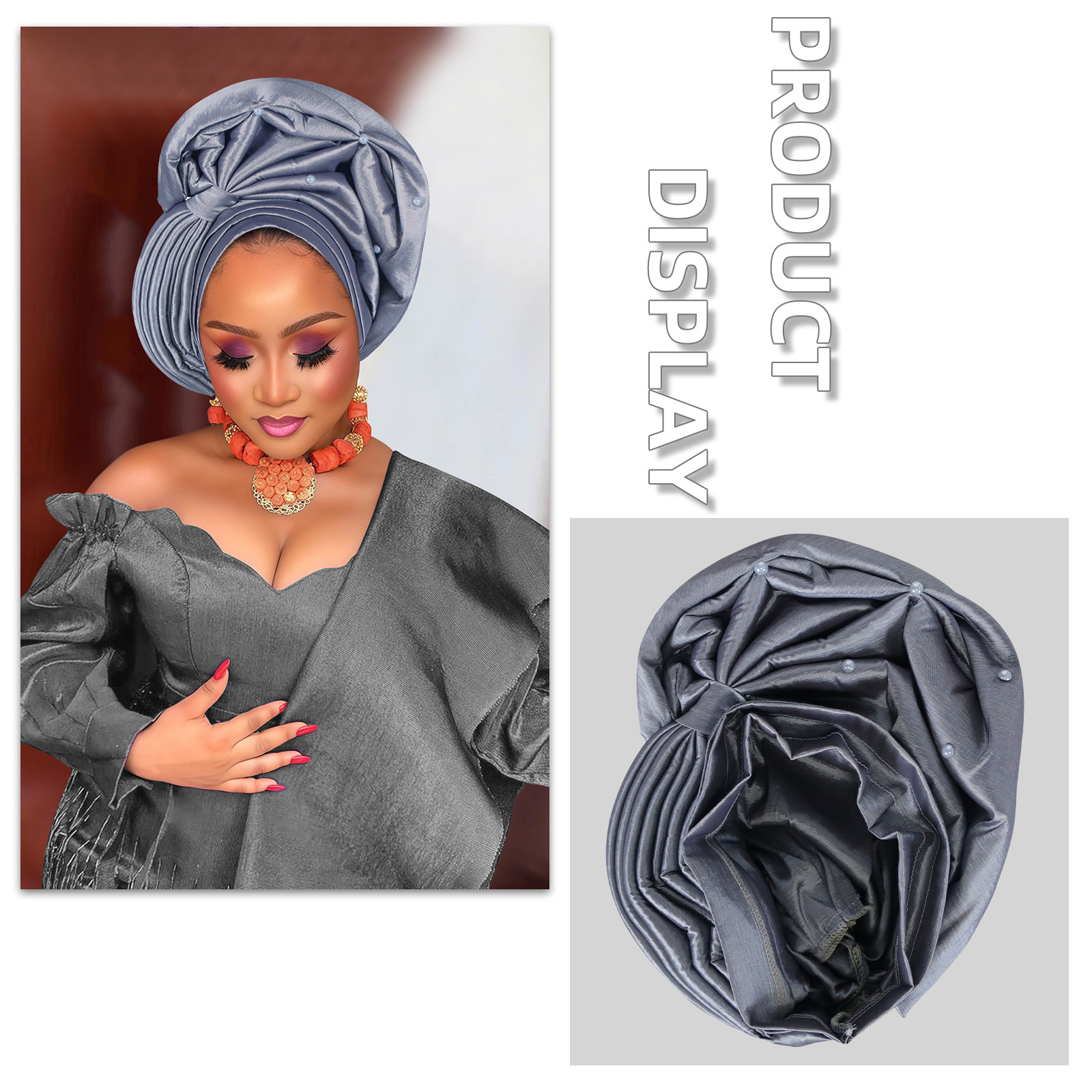 Bonnet Turban en soie brute pour femmes africaines, couvre-chef pour fête de mariage du Nigeria, prêt à porter, cravates