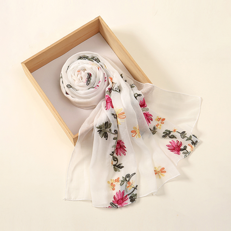 Écharpe Hijab Brodée de Fleurs Unies pour Femme, Châles en Viscose Musulmane, Serviette Longue et Douce, Élégante et Décontractée