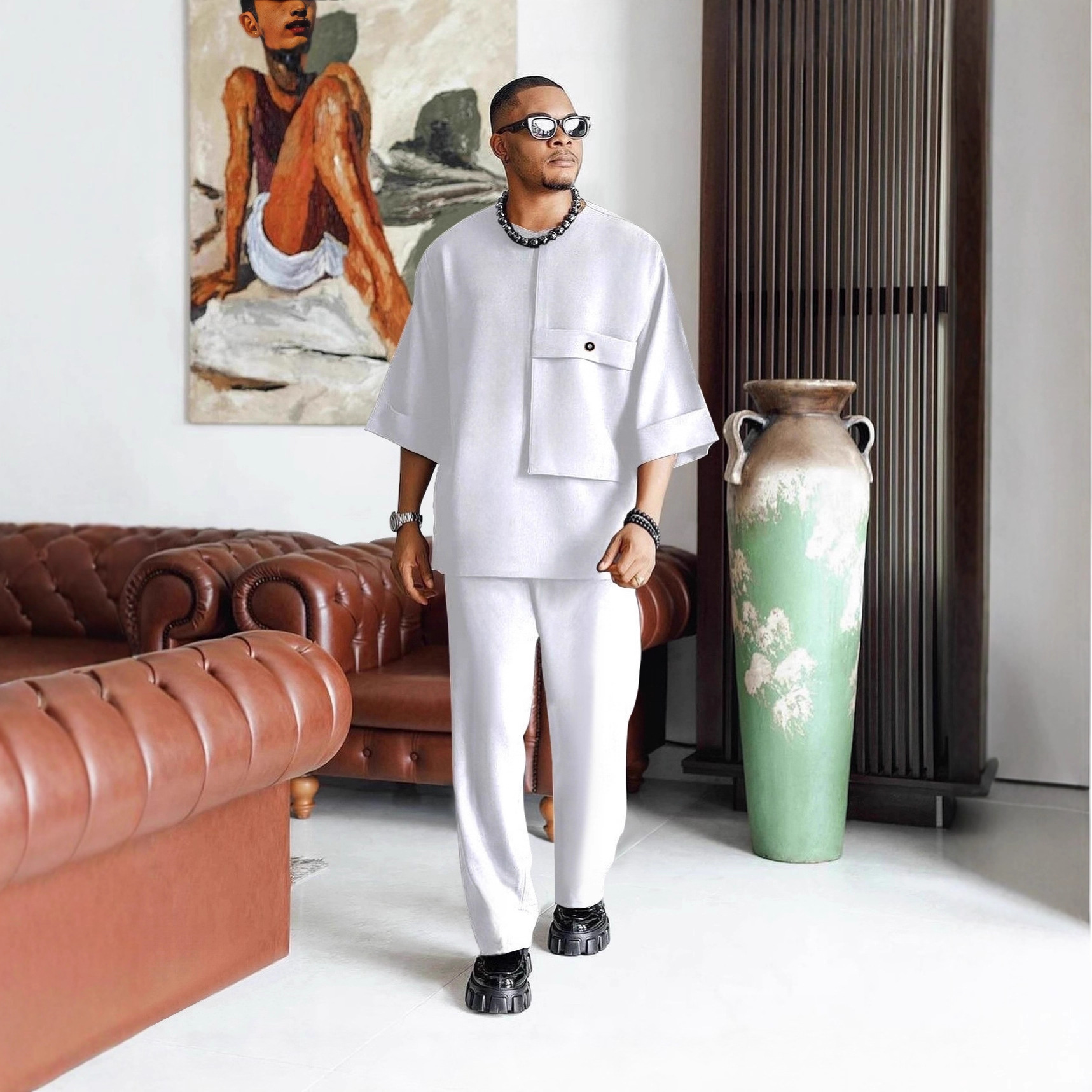 Ensemble de 2 Pièces pour Mariage et Fête, Tenues Africaines, Kaftan, Robes Dashiki, Vêtements Africains pour Hommes 2025
