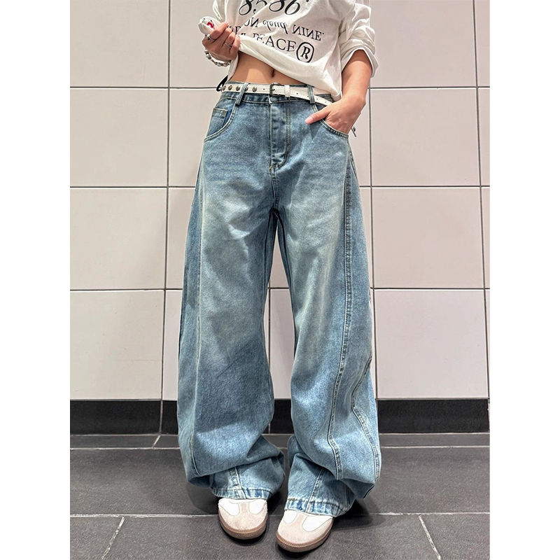 Jean femme bleu Vintage taille haute pantalon en Denim droit Y2K années 90 Hip hop américain Streetwear jambe large pantalon en Denim classique