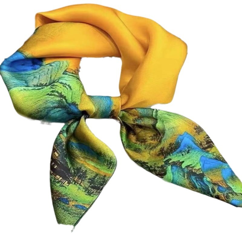 Foulards en soie pour femmes, 70x70cm, avec couvre-chef, accessoires pour cheveux et sacs de filles, écharpe avancée polyvalente, meilleur cadeau de fête, nouvelle mode