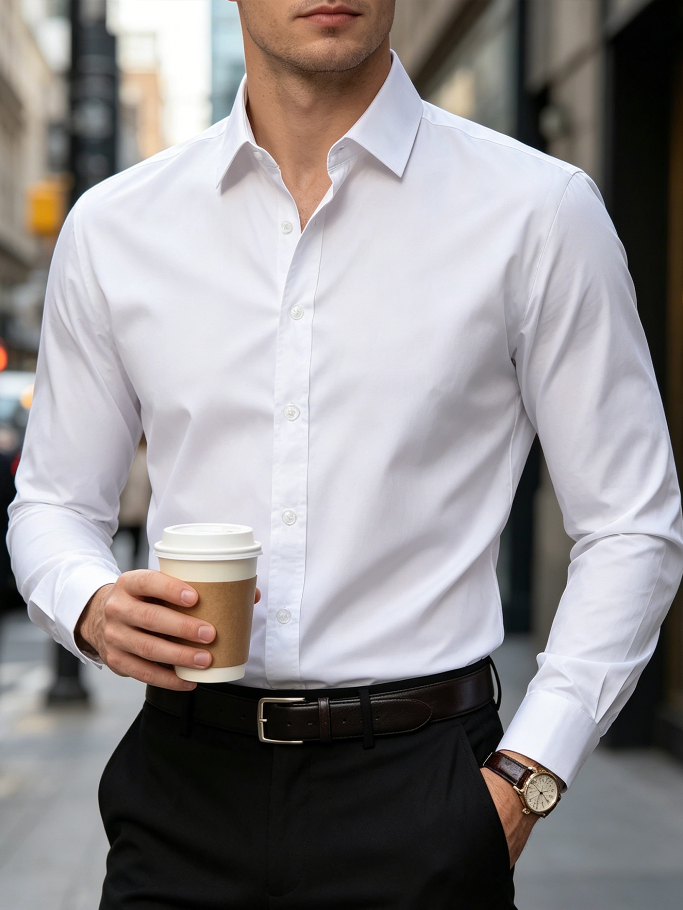 Nouvelle Chemise Homme Élégante Tendance Européenne Manches Longues Classique Chic Décontracté Élastique Anti-boulochage Chemises Habillées Professionnelles pour Homme