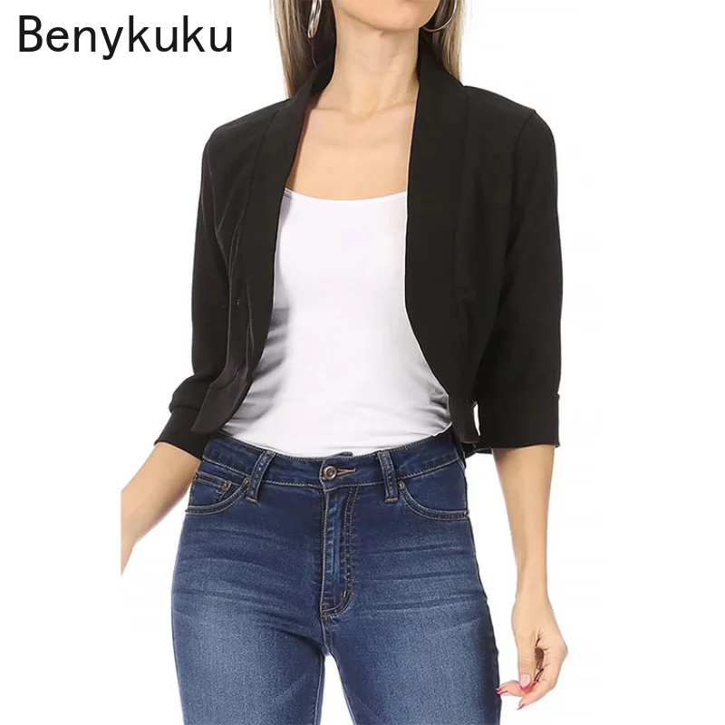 Grande taille 5XL femmes 3/4 manches recadrée boléro pull Cardigan vestes point ouvert court haussement d'épaules dames décontracté Streetwear manteau