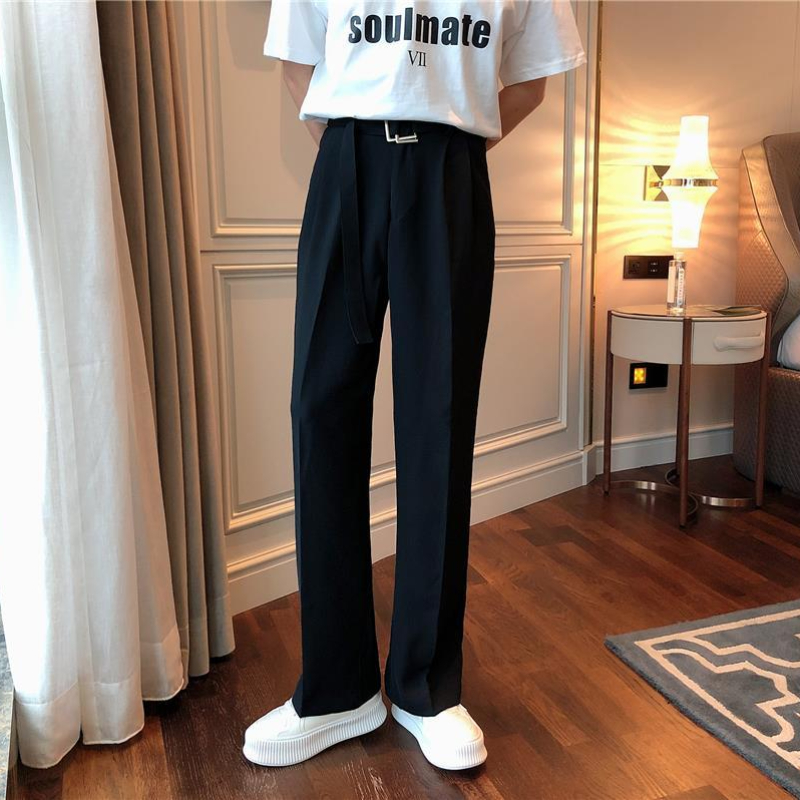 Pantalon blanc pour hommes Baggy avec ceinture jambe large élégant printemps vêtements homme costumes pantalons vêtements Promotion tissu chaud été 2025