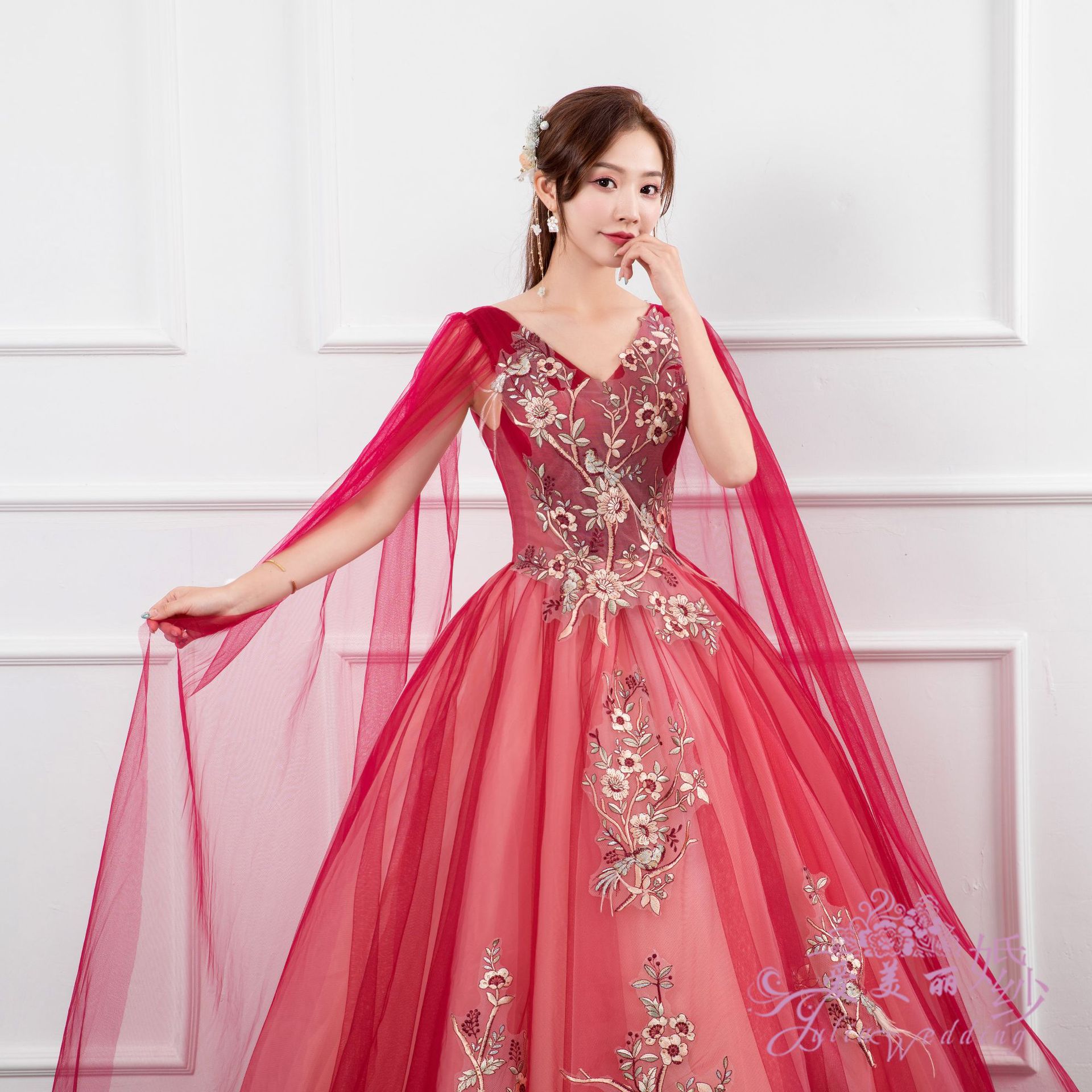 Robe de Mariée Longue Bouffante Brodée, Tenue de Spectacle, de Remise de Diplôme, de ixd'Anniversaire, de Demoiselle d'Honneur, de Bal