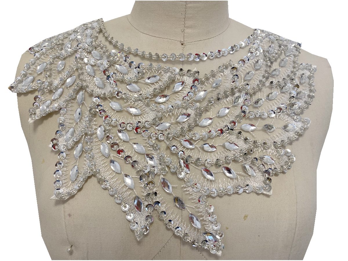 Magnifique matériau en dentelle avec des appliques de diamants lourds et de paillettes perlées, divers pour robe arabe musulmane, accessoires de décoration pour décolleté