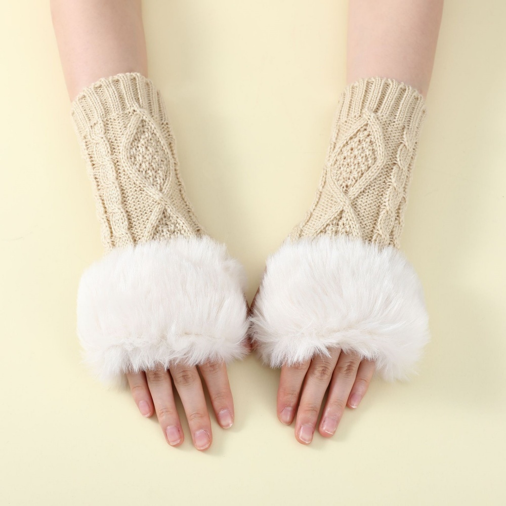 Gants à manches chaudes en fourrure pour femmes, automne hiver, fausse fourrure de lapin, sans doigts, tricotés élastiques, mitaines en chanvre, accessoires pour vêtements