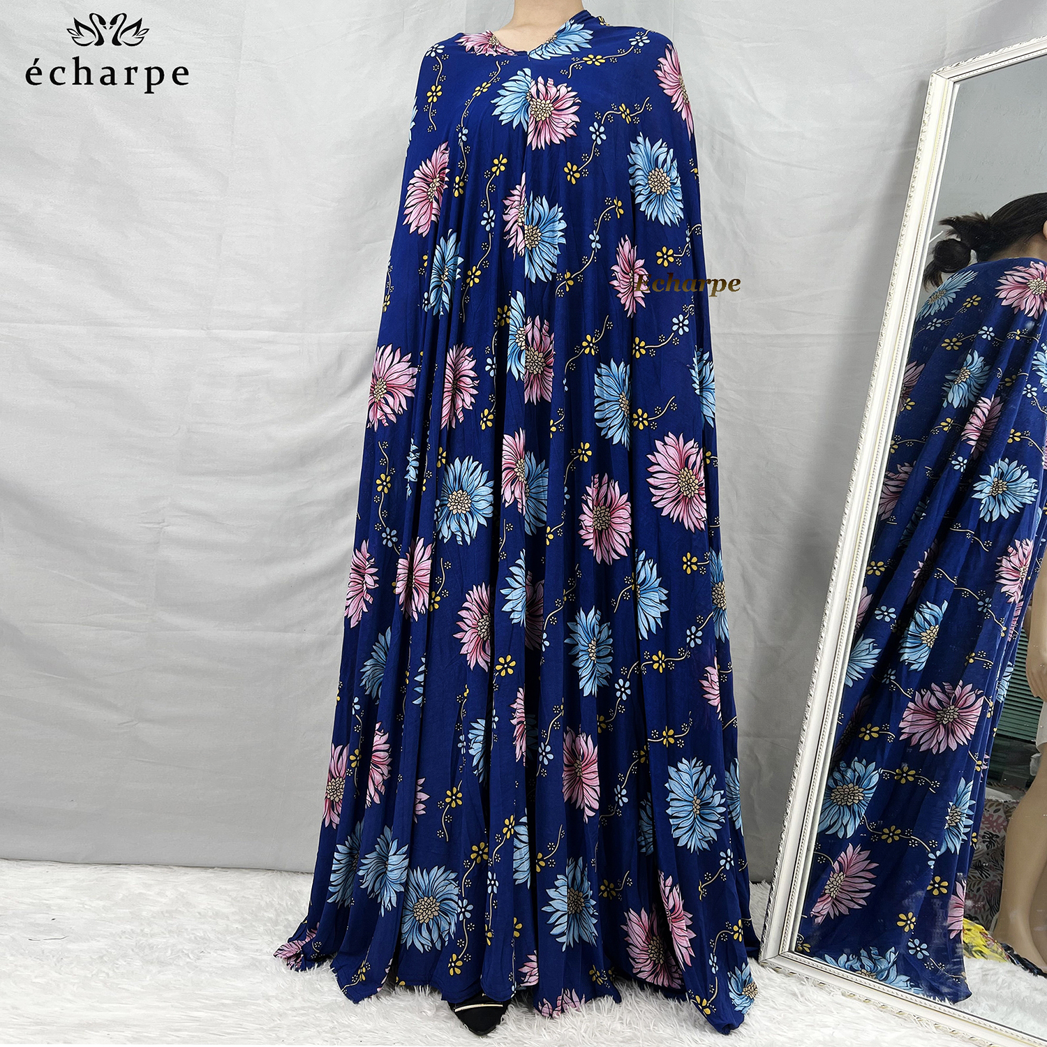 FIBRLOVER-Ensemble de Vêtement de Prière pour Femme, 1 Pièce, Dubaï, Abaya, Arabe, Jibab, Fleurs, Djellaba, tiens imar, Caftan