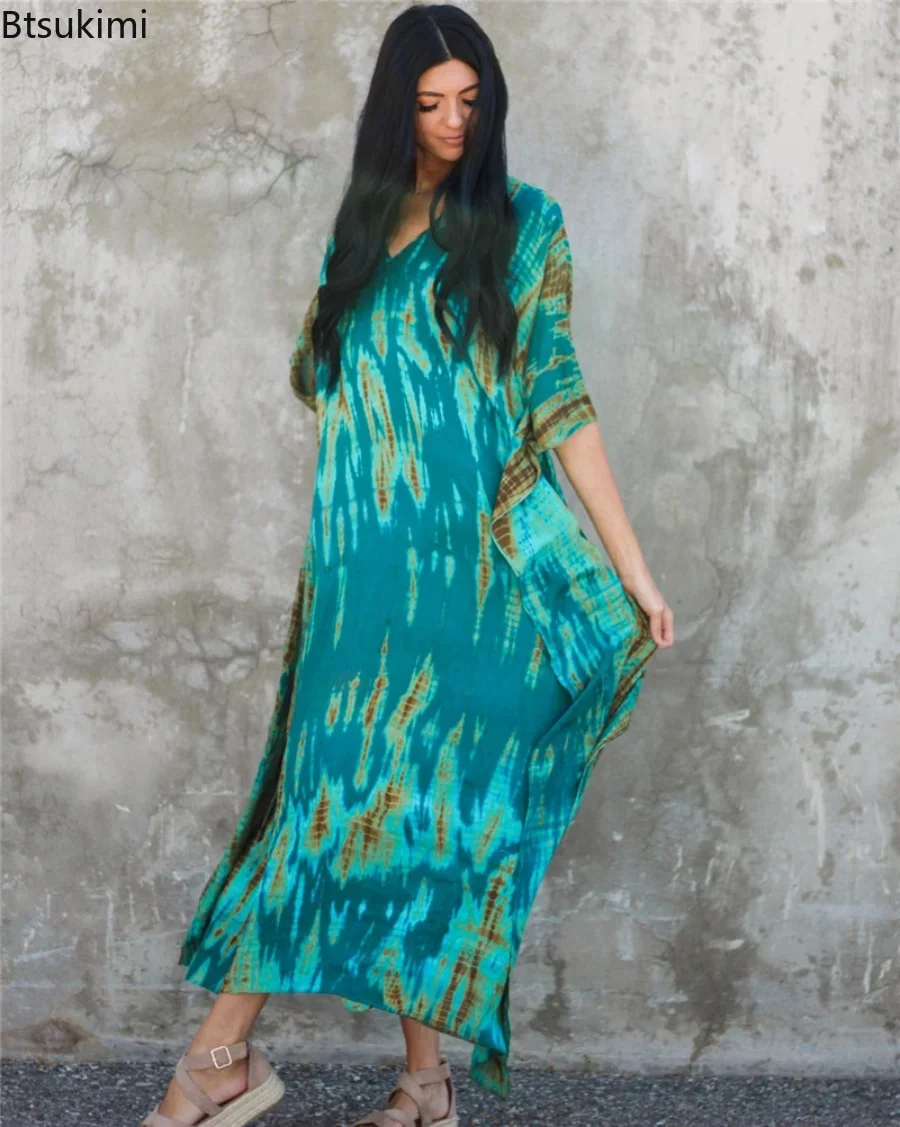 Robe de plage bohème rayée pour femme, tunique d'été, paréo de bain, kaftan, collection été 2026