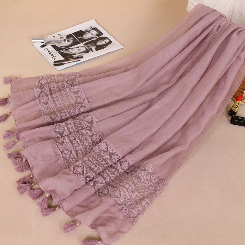 Femmes mode plaine dentelle florale Patchwork Viscose châle écharpe marque de luxe découpé Laser longue taille Bufandas musulman Hijab Wrap Snood