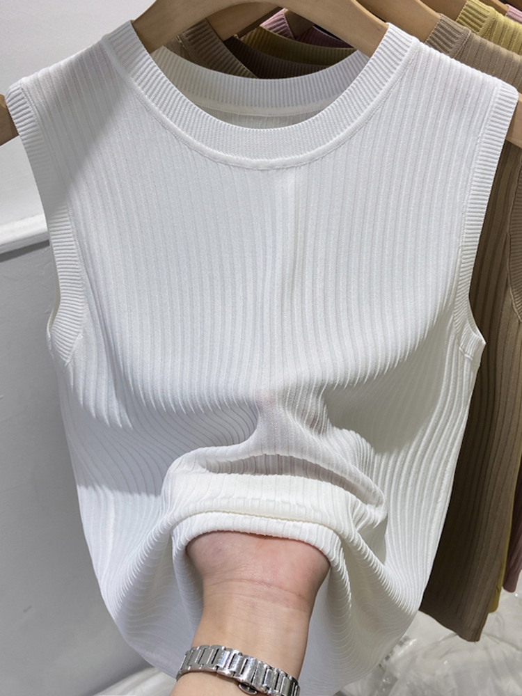 Débardeurs en tricot coréens pour femmes, hauts décontractés fins sans manches à col en V, couleur unie, nouvelle mode été 2026
