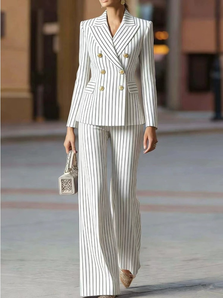 Costume pantalon pour femmes, mode automne-hiver, rayé, veste de travail professionnelle pour femmes, blazer et pantalon, ensemble formel 2 pièces