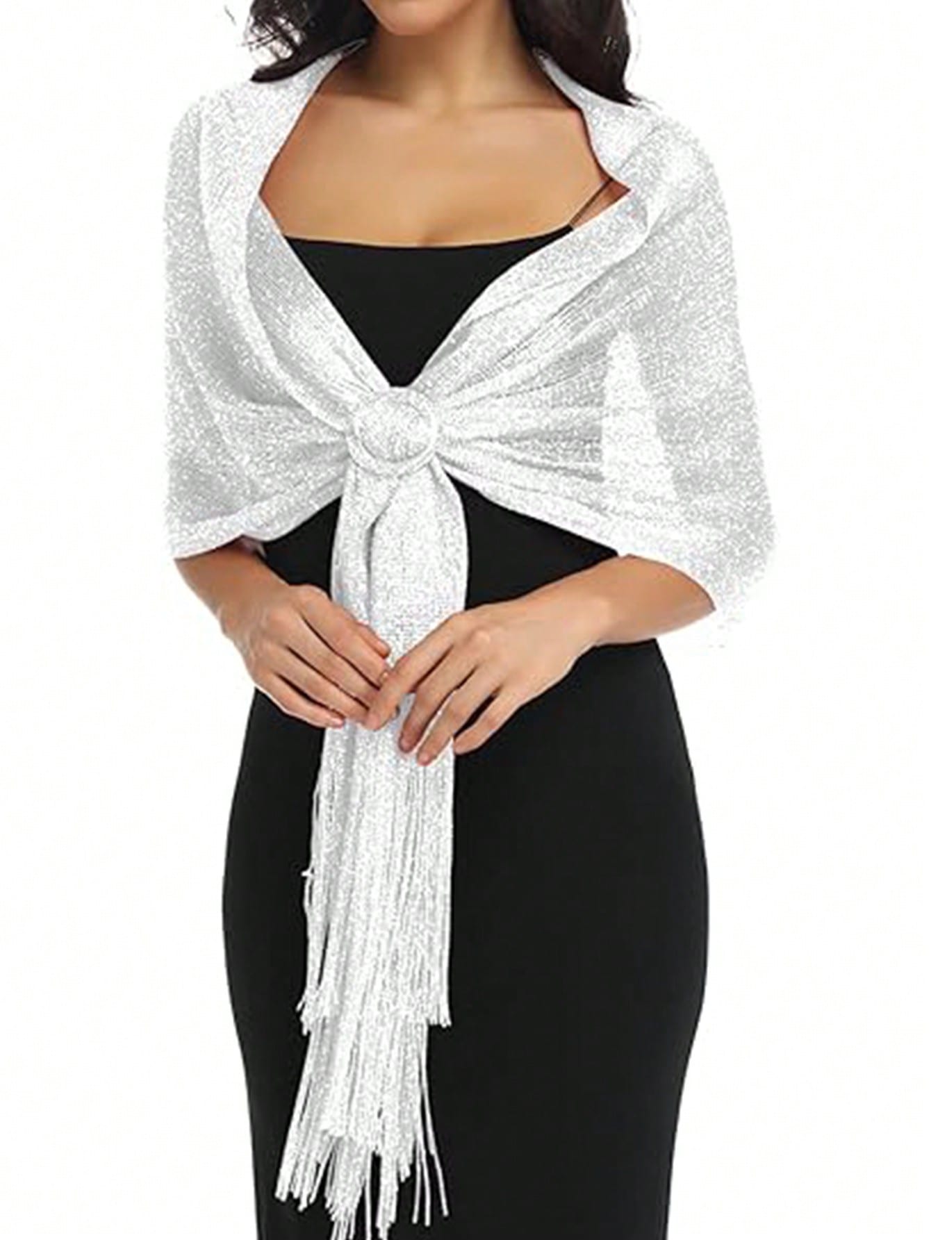 Châle scintillant pour femmes, 1 pièce, pour robes de soirée, écharpe à paillettes pour demoiselle d'honneur avec pompon pour fête de mariage, 6 couleurs disponibles