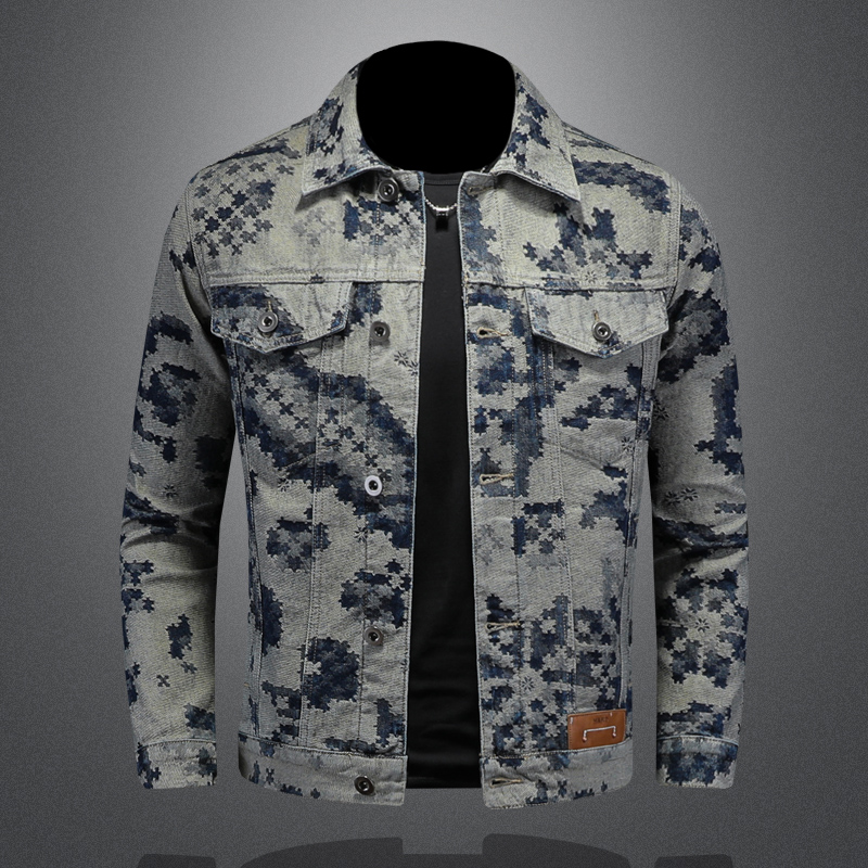 Veste en jean rétro pour hommes, vestes en jean décontractées, jacquard, social, hip-hop, streetwear, combinaison de cow-boy, marque de mode, printemps 2025