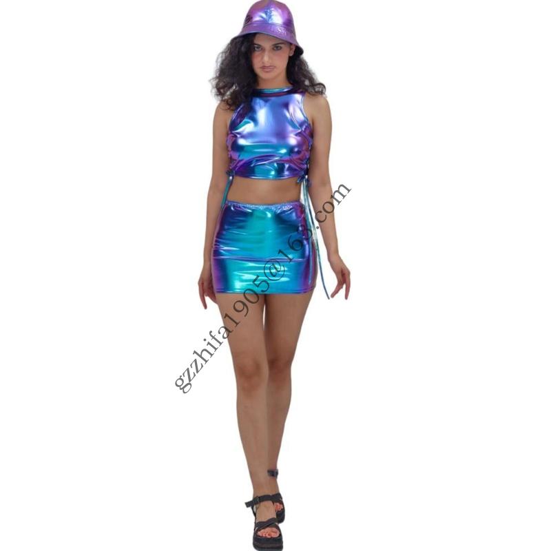 Mini jupe métallique pour femmes design plissé brillant jupes bodycon robe courte super pour les fêtes le cosplay .a5ke