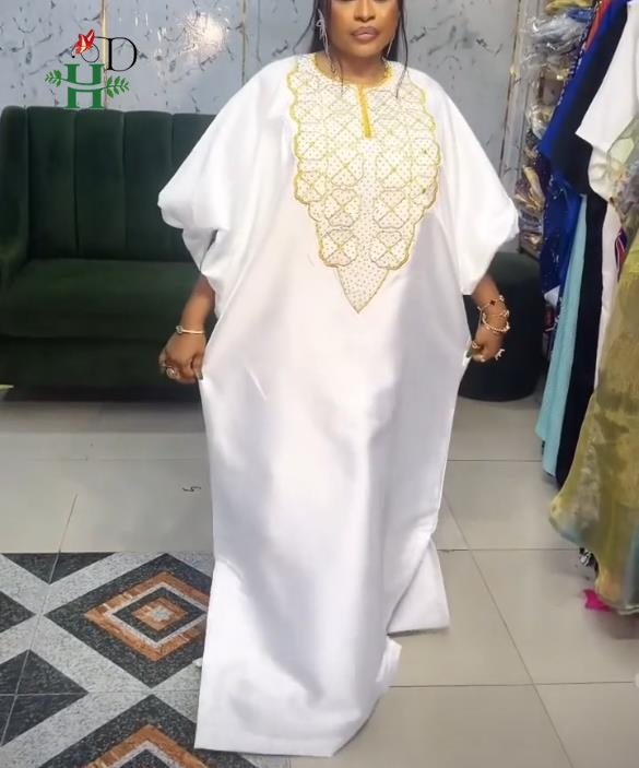 Vêtements africains H&D, broderie traditionnelle, boubou africain blanc pour femme, robes turques, robes africaines pour femme, robe musulmane