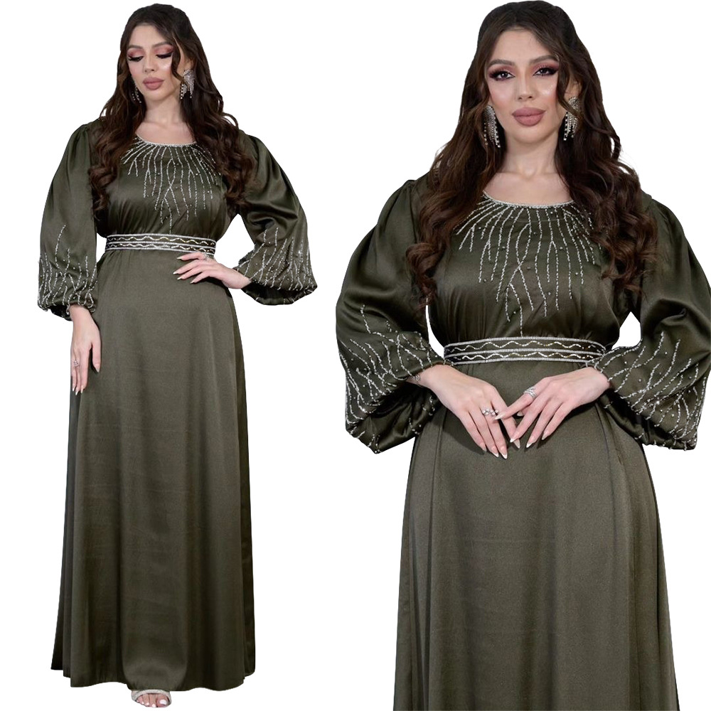 2025 Moyen-Orient Dubaï Femmes Élégant Hotfix Diamant Ceinture Maxi Robe Robe De Soirée, Robe Longue Robe Musulmane Saoudienne