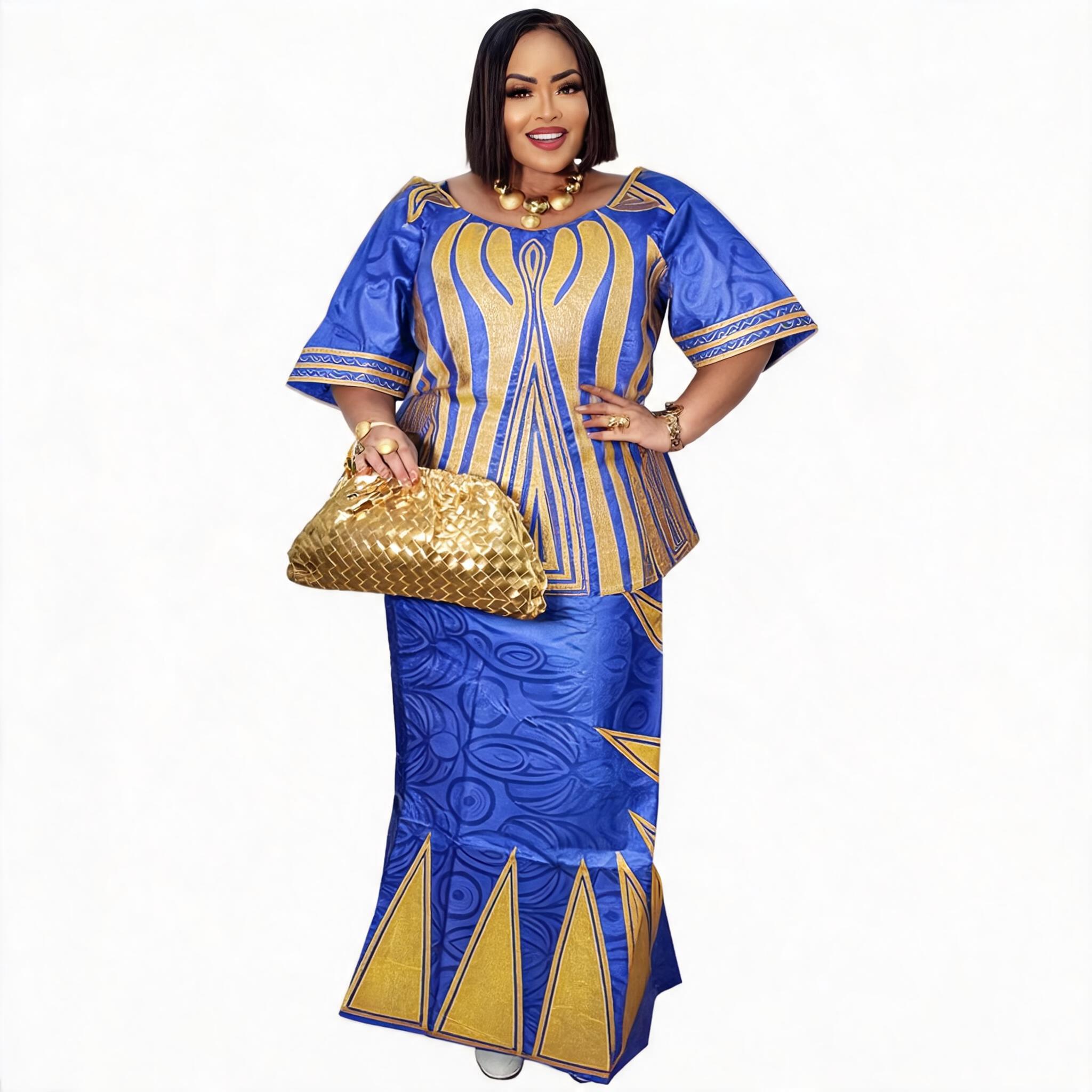 Robes africaines pour femmes grande taille, robe longue avec écharpe, design brodé Bazin Riche