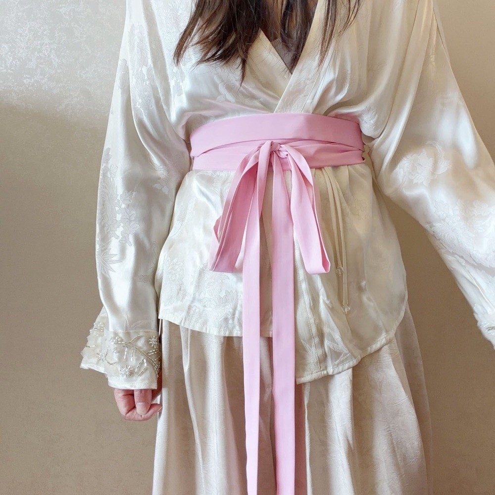 Ceinture Hanfu en tissu mousseline, coton, lin, satin, soie, à nouer, avec nœud décoratif, couleur unie, en soie