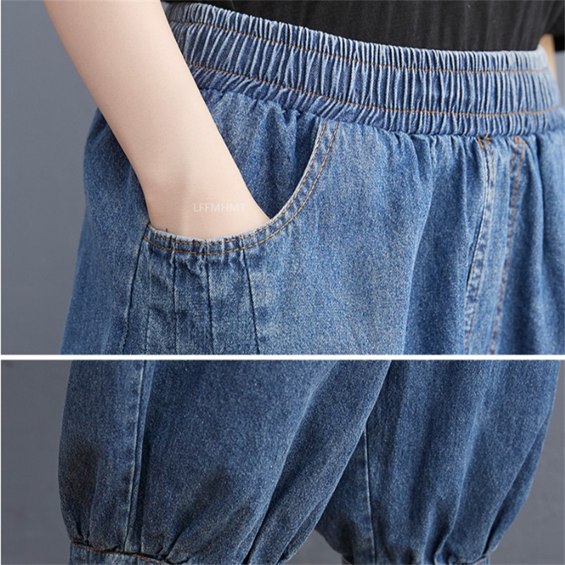 Jean Vintage en Denim pour Femme, Couleur Unie, Mode d'Été, Taille artificiel astique, Baggy, Style Japonais, Longueur de Rinçage, Harem fjgy