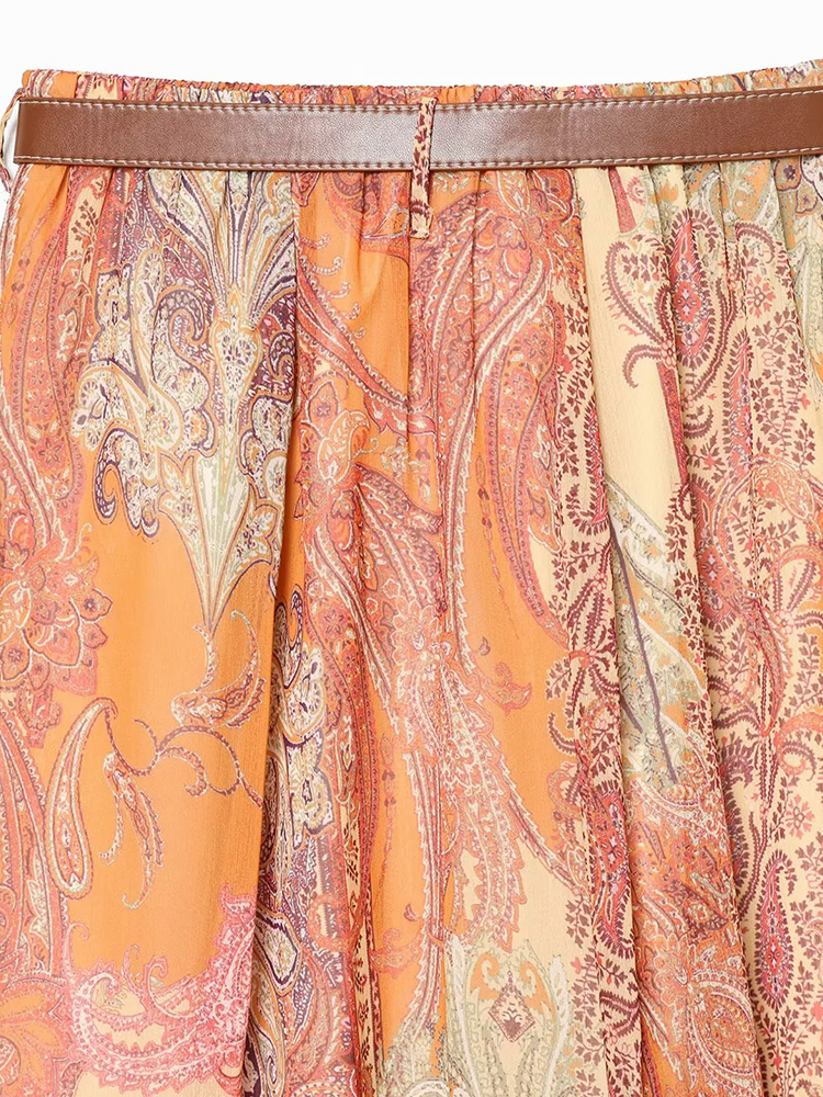 Nouvelles jupes d'été pour femmes, jupes rétro imprimées taille haute, élégantes et chics pour les vacances, avec ceinture