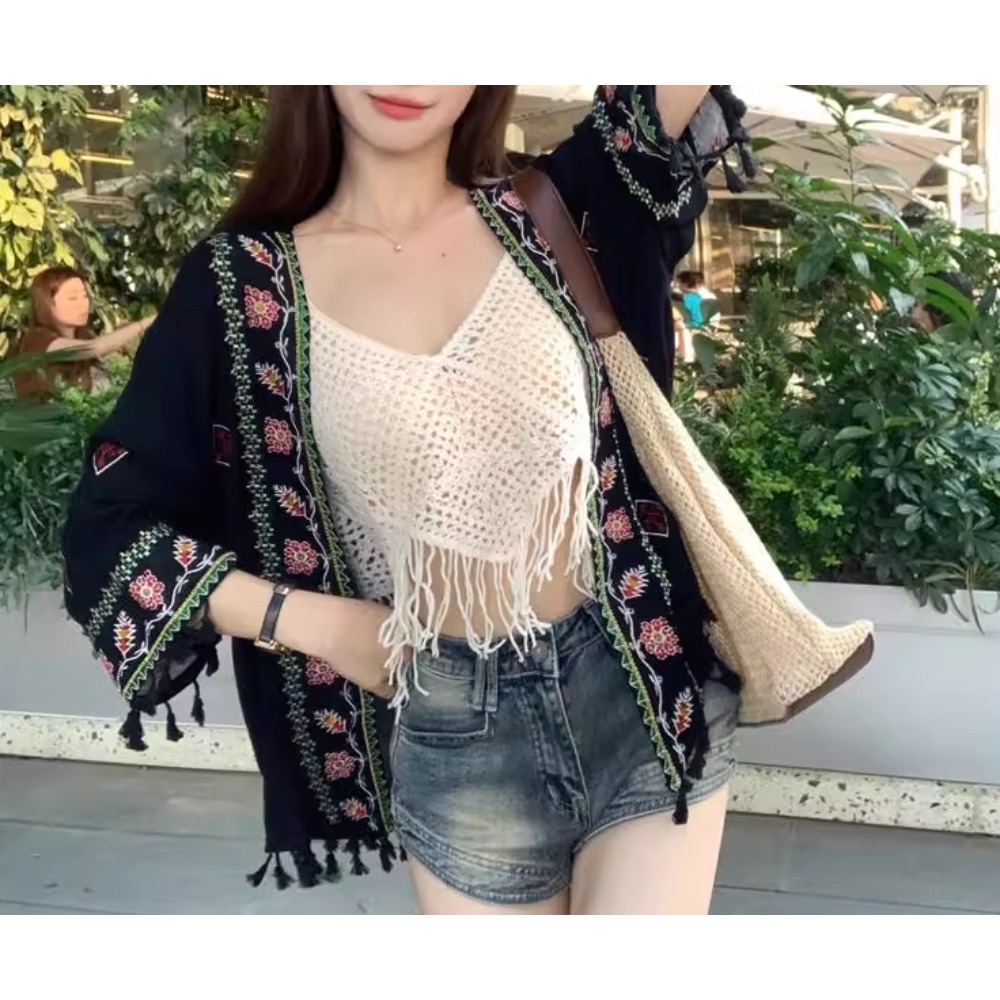 Robe de plage brodée à franges pour femmes, ample, Sexy, style Boho, décontracté, pour les vacances