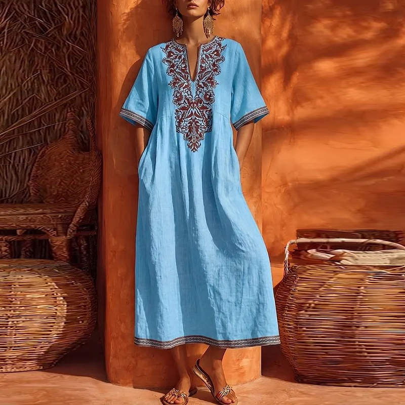 Robes d'été pour femmes, imprimées vintage, amples, à motifs floraux, robe midi de soirée, robe bohème à col en V profond pour femmes