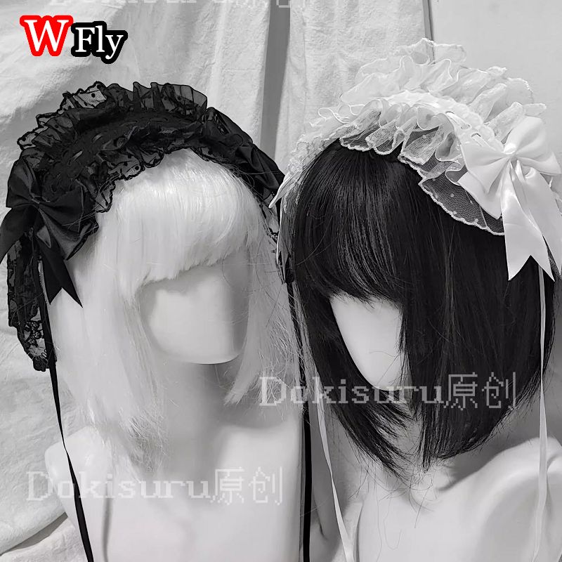 Serre-tête pour femmes style voile Harajuku Steampunk Y2K, à volants, en dentelle florale avec nœud, accessoire de coiffure gothique Lolita.
