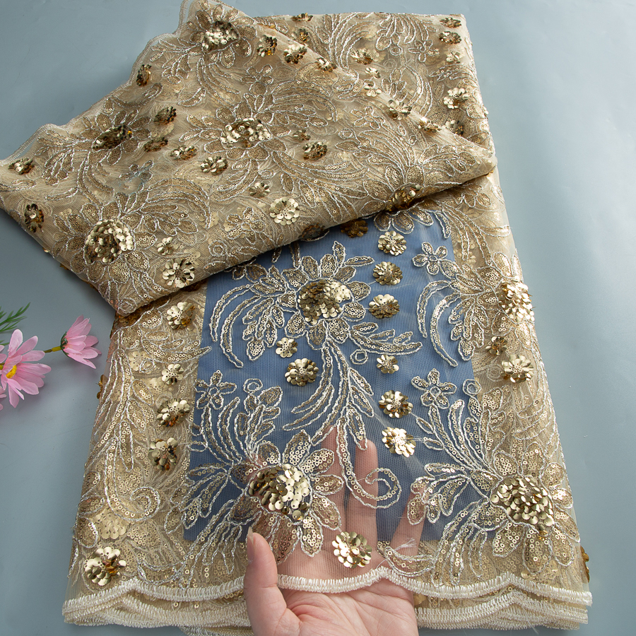 Tissu en dentelle de tulle brodé français de luxe 2026 pour robe de mariée, style africain nigérian, matériau de couture, 5 yards