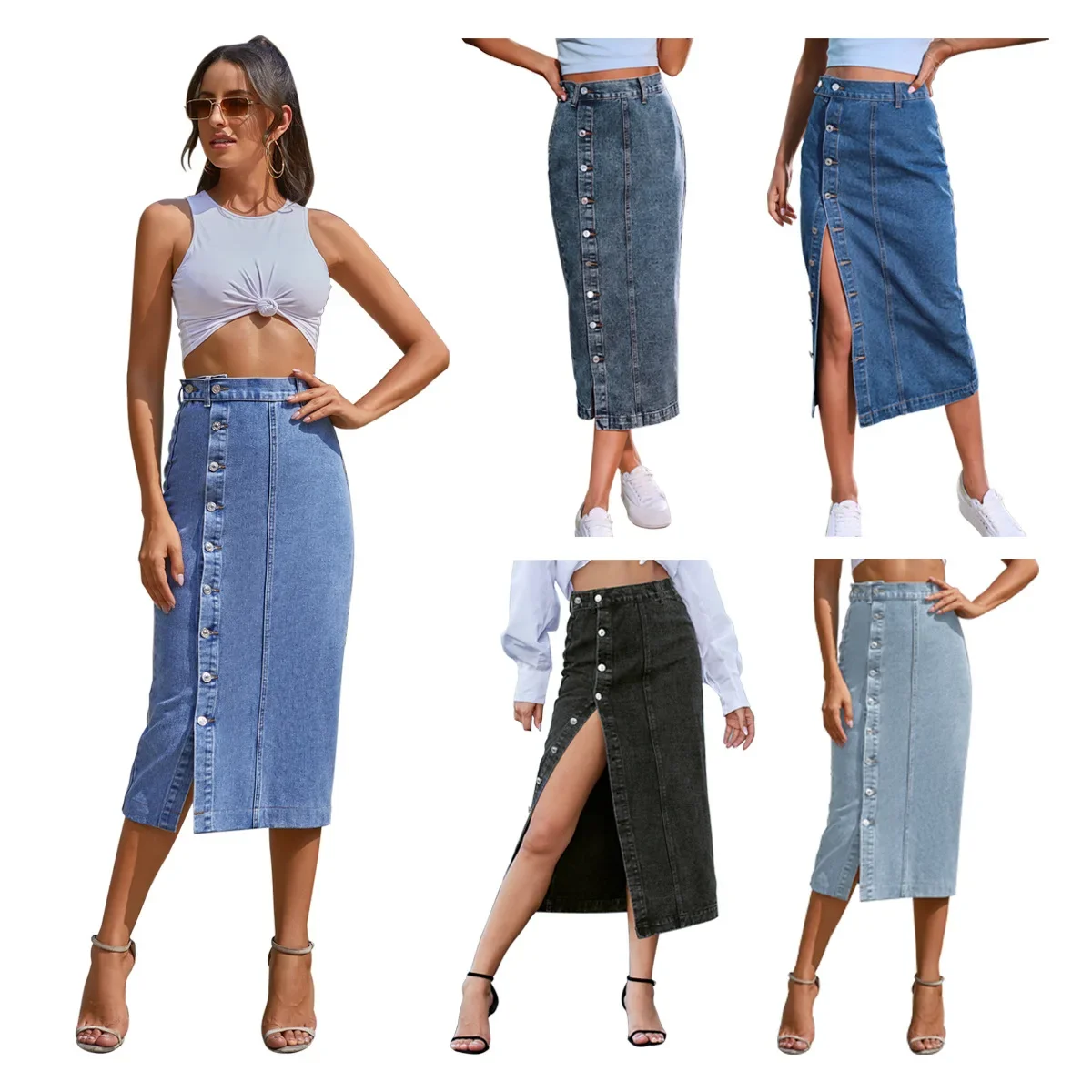 Robe longue en jean noir pour femme, jupe maxi en jean, mode décontractée, haute qualité, été, 2024, Y2K