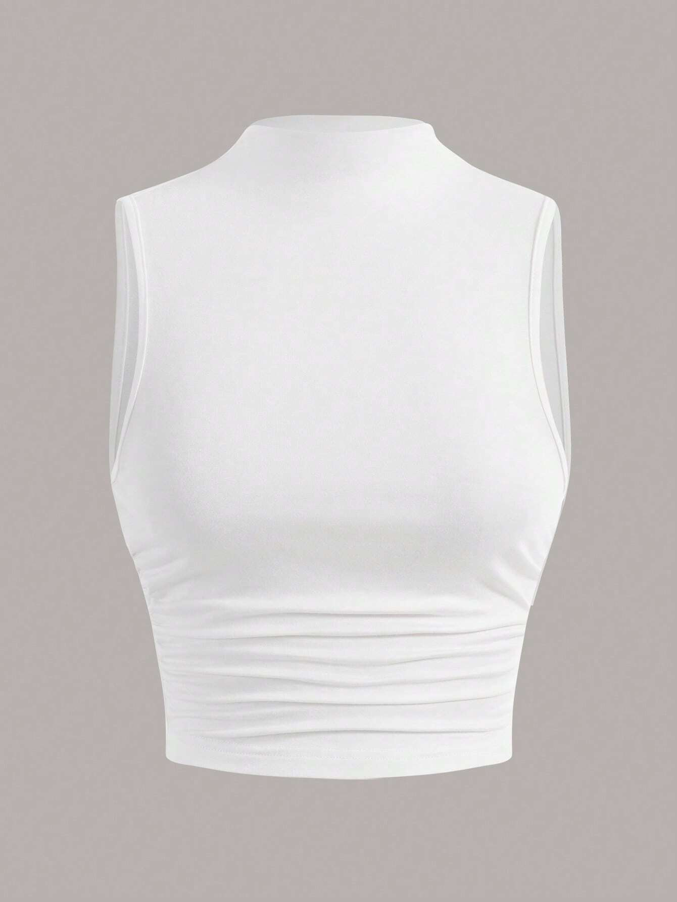 Débardeur sans manches à col montant pour femmes, décontracté, Sexy, couleur unie, Slim Fit, col montant, haut court, Streetwear, été, 2024