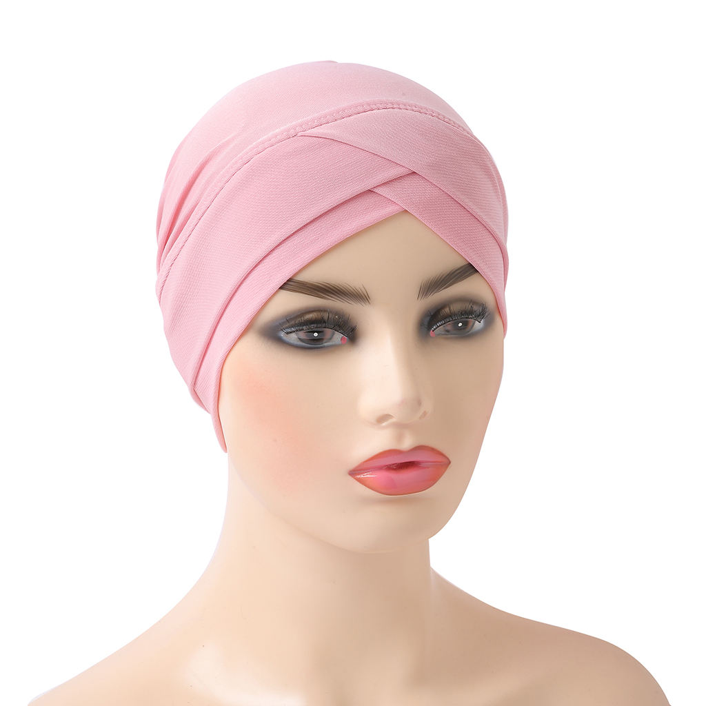 H117 front croisé musulman Turban couleur Pure extensible intérieur Hijabs pour casquettes prêt à porter femmes foulard sous le Bonnet