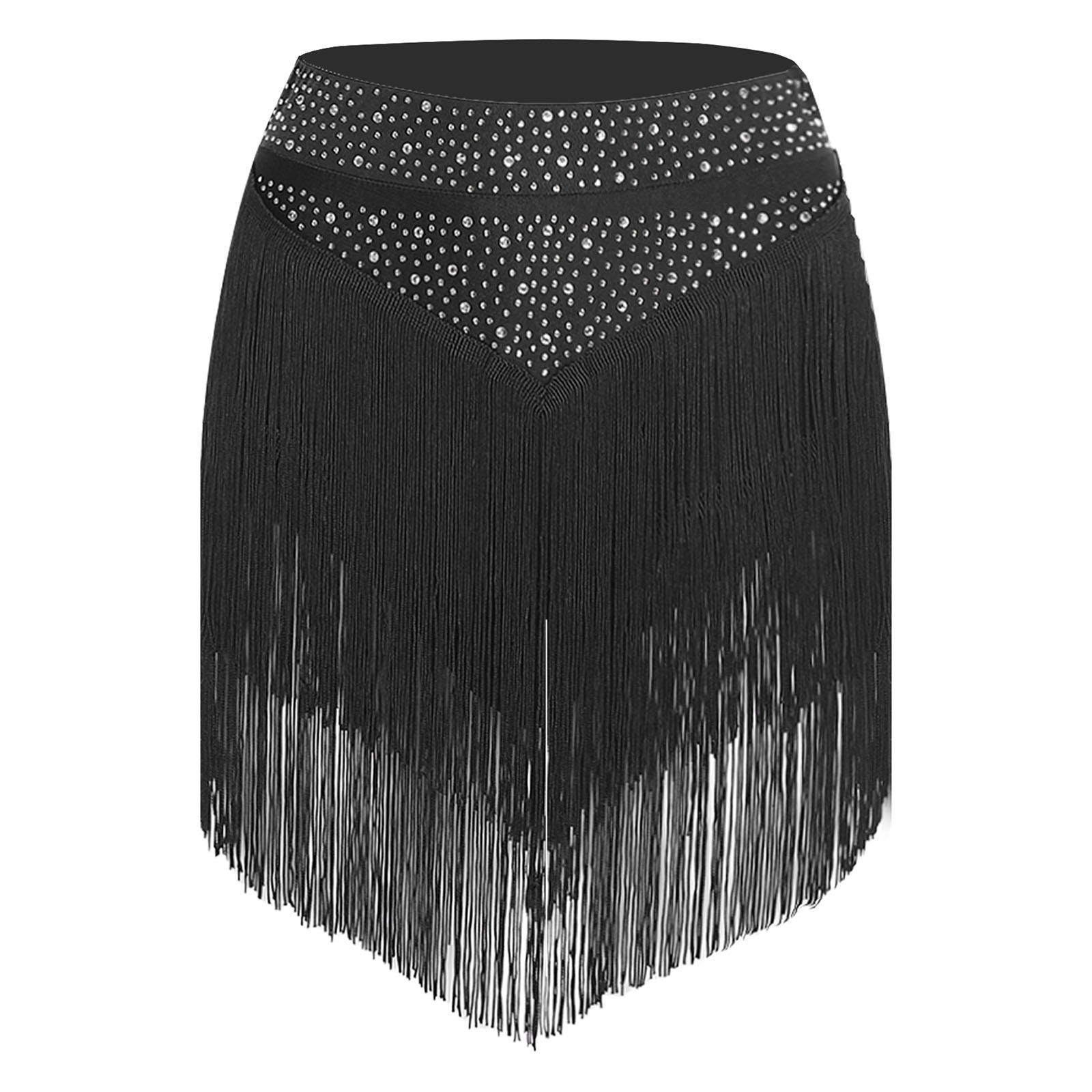 Jupe à franges de danse latine pour femmes, Costume de spectacle de Tango Rumba Samba, vêtements de danse Chacha, ceinture élastique, jupe à franges à plusieurs niveaux