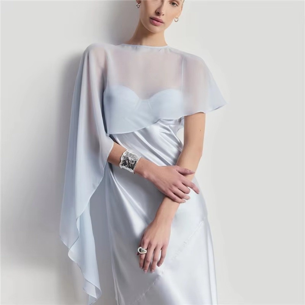 Cape châle élégante en mousseline transparente asymétrique pour femme, boléro en maille irrégulière, couvre-robe de soirée